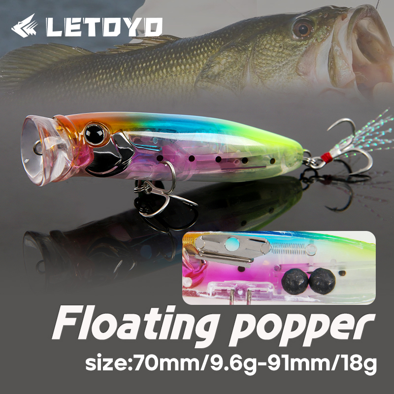 Fishing Lure Topwater - LETOYO 9.6g/18g Galleggiante Popper Lure Topwater